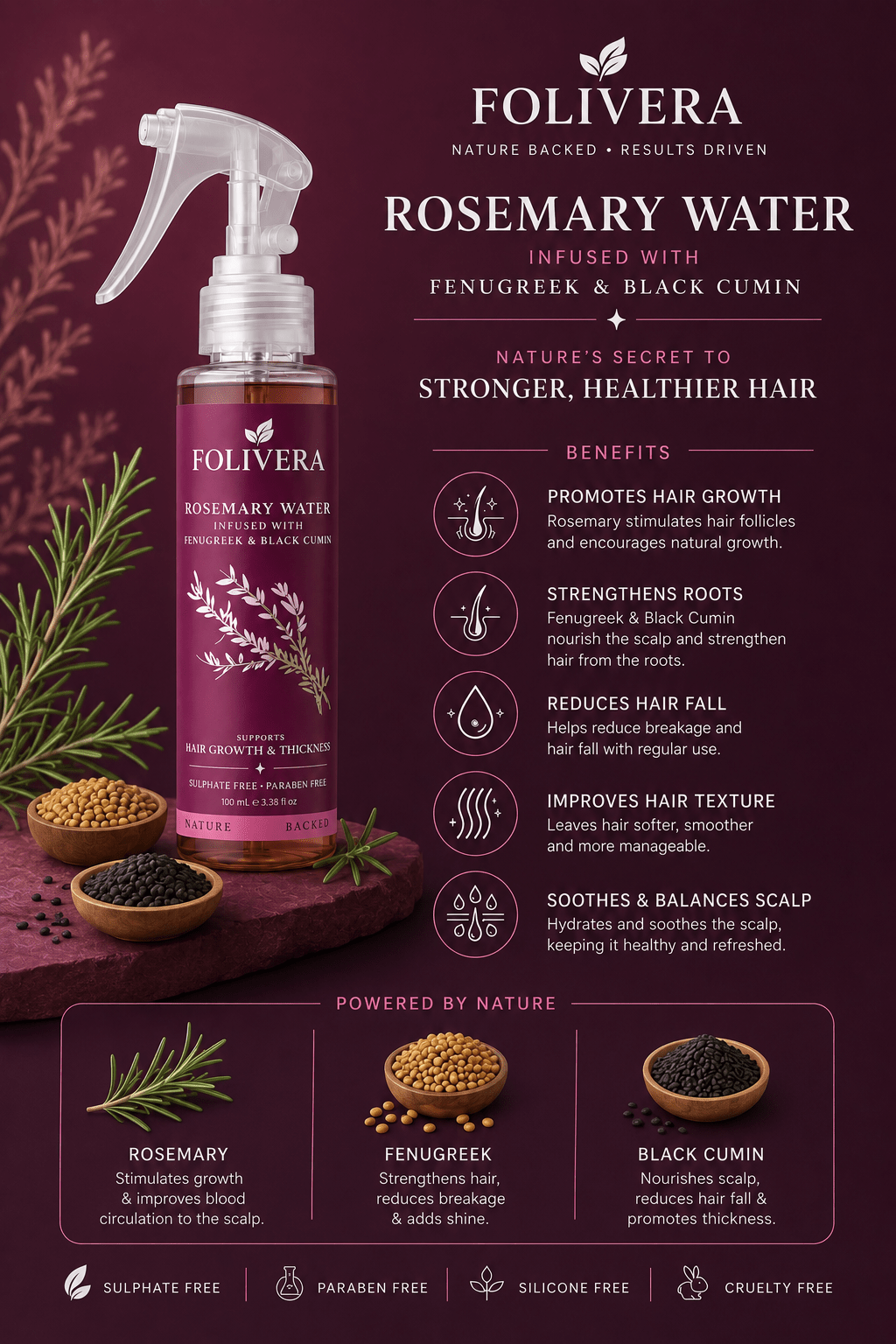 Folivera Rosemary Water – Infused with Fenugreek & Black Cumin | 100ml - folivera